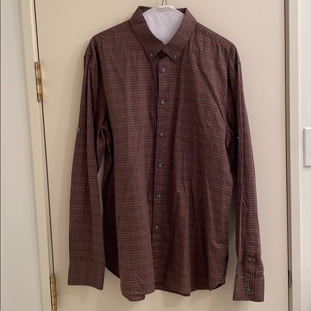 John Varvatos brown plaid shirt